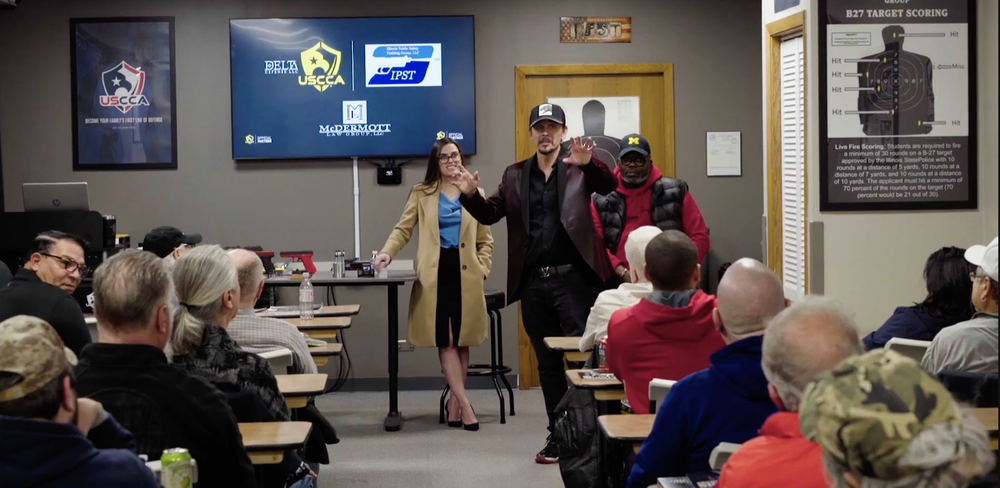David McDermott (center) and Irena Stefanovski (left of Dave) at a lecture with a former client Billy Cowart (right)