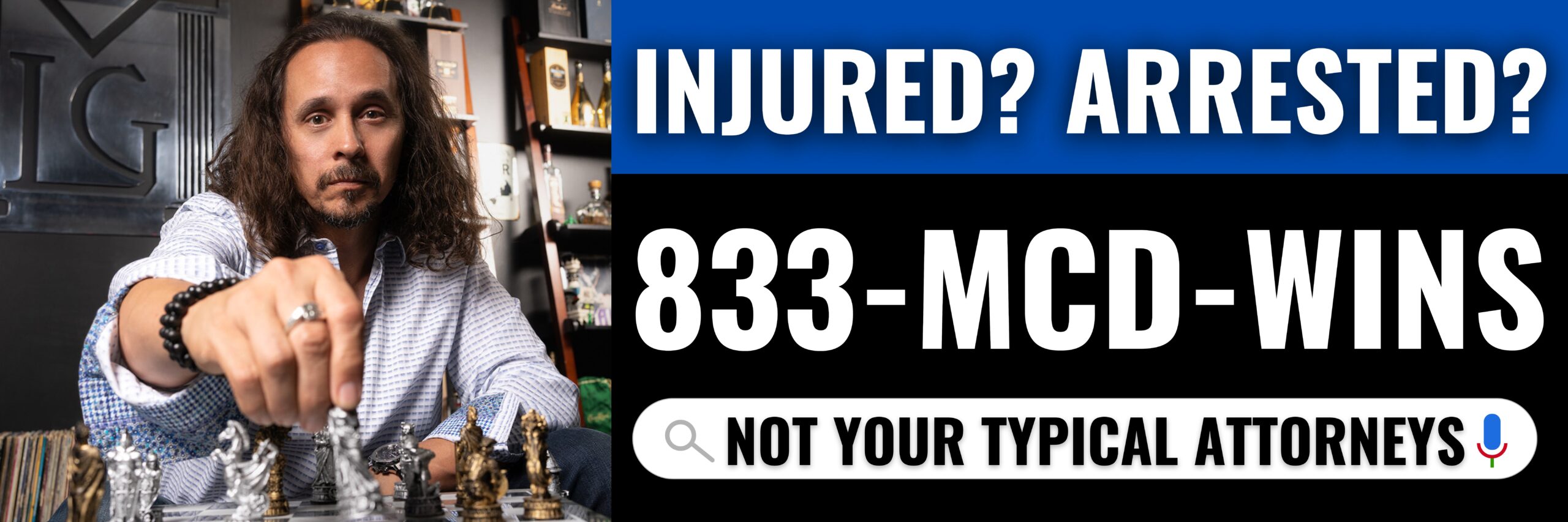 MCD Wins banner featuring Attorney David McDermott playing chess